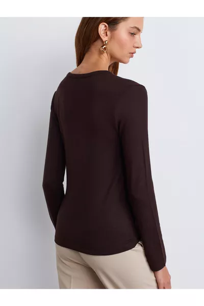  قميص بأزرار بأكمام طويلة - بني داكن