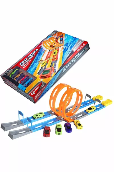 مسار قفز سيارة لعبة مع ممر عرض وتنافس بأربع سيارات