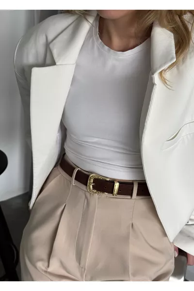 حزام سويدي بني قاتم بط buckle بقرصي بطول  سم