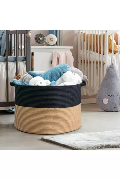 Голяма кошница от юта и памук , за одеяла и играчки