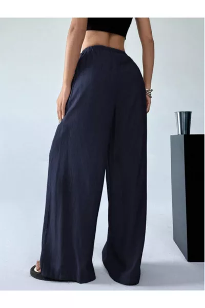 بنطال نسائي واسع الساق من قماش البورومتشوك مربوط عند الخصر