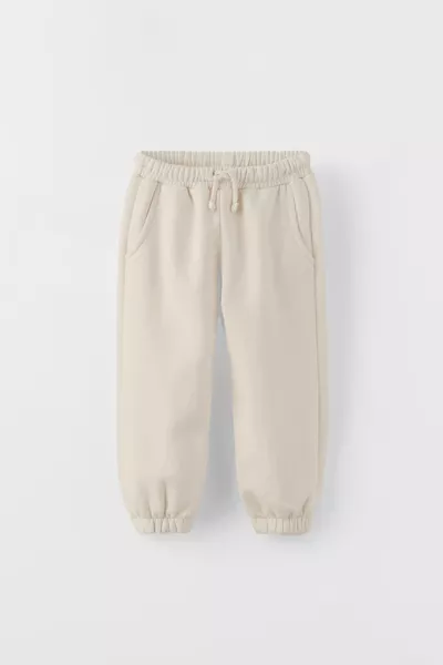 Beige Kids 3-Ply Cotton Jogger Sweatpants with Pockets