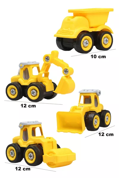Eğitici Sök Tak Oyuncak 4 lü İş Makinaları Pilli Matkaplı Tamir Seti  Parça Ekskavatör,Kepçe ,Sili