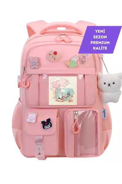 Kawaii Pro Imported New Season Ergonomic Korean Style School Backpack with Accessories and Bear in Purple