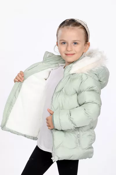 Giacca Mint Impermeabile con Pelliccia Interna Polare Spessa per Bambina