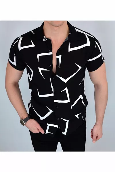 Siyah Renk Viskon Beyaz Çizgili Geniş Kalıp Erkek Gömlek