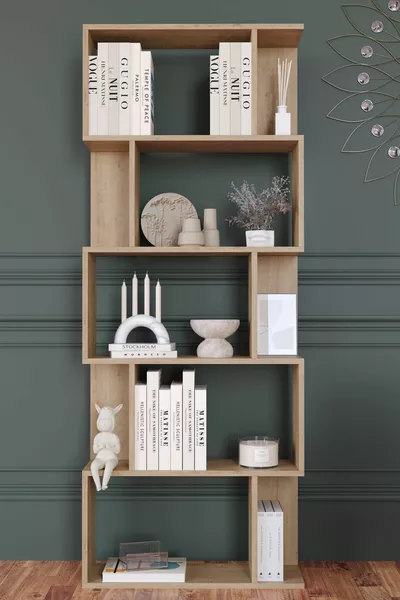 Lione 5-Shelf Asymmetric Bookshelf - Pure Oak