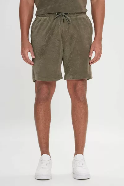 Khaki Herren Standard Fit Normal Schnitt Frottee Shorts