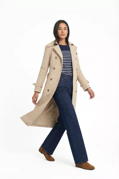 Women's Water-Repellent Wrinkle-Resistant Fabric Mid-Length Trench Coat Beige 