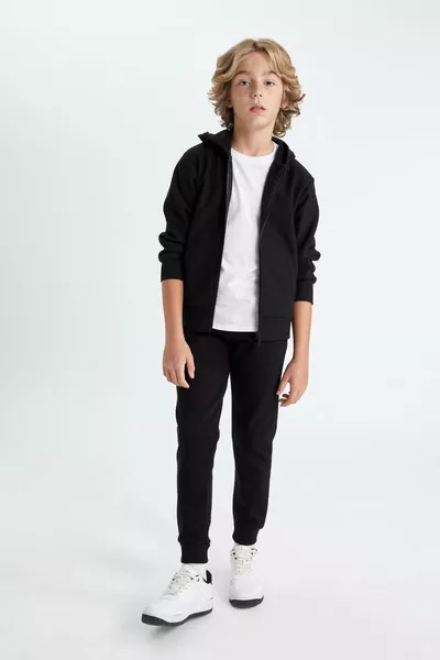 Boys' Black Basic Jogger School Sweatpants with Elastic Waist and Ankles, Pockets AU