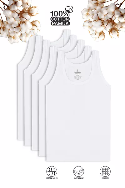 Özkan  5-Pack Boys' Undershirt with Waiter Height Options, % Cotton Suprem Fabric