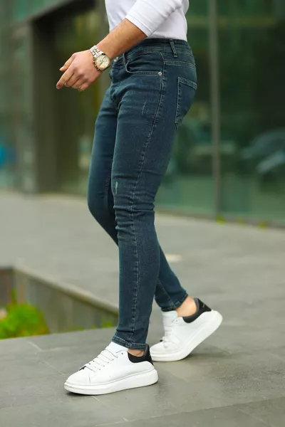 Herren Grün Slim Fit Jeanhose mit Laser-Stretch