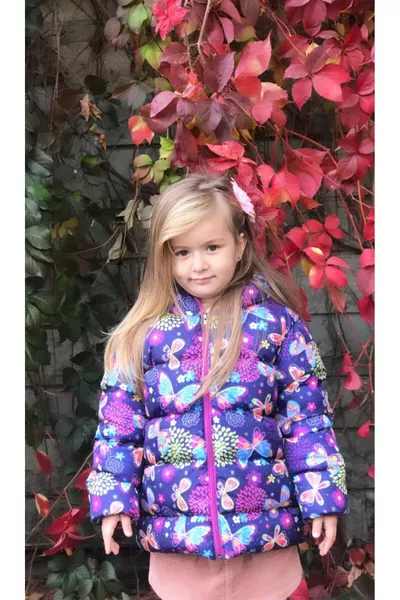 Girls' Winter Padded Hooded Jacket & Coat with Butterfly Print, Lined with Fleece