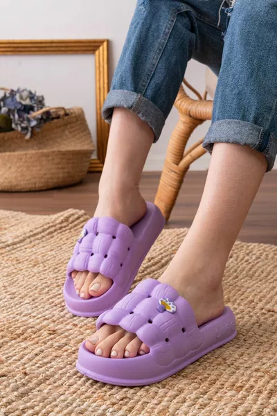 Kadın Lüks Hafif Ve Yüksek Taban Kaymaz Sticker Desenli Günlük Plaj Deniz Havuz Banyo Terliği jel