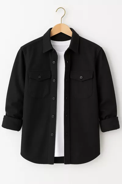 Men's Black Woolen Lumberjack Style Shirt Jacket – Relaxed Fit New Season Winter Fashion Trend