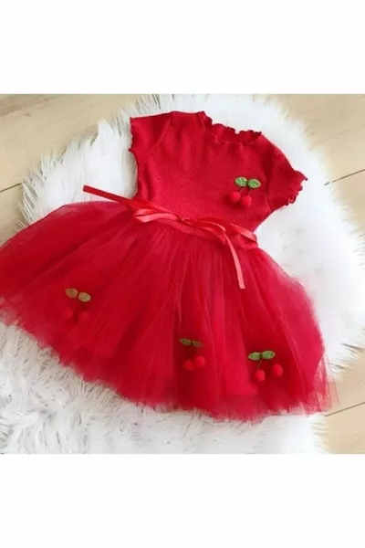 فستان أطفال بتفاصيل كرز ودخان