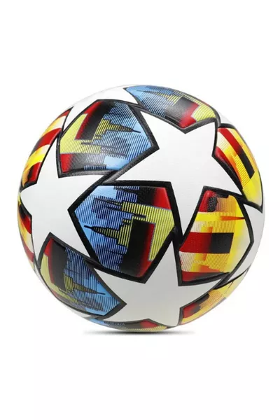 كرة قدم مصممة بشعار دوري الأبطال الملون، خياطة احترافية، مقاس 5، كرة ملعب صناعي مع مضخة