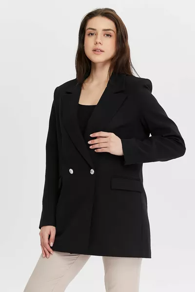 Black Oversized Woven Blazer Jacket