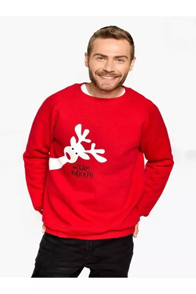 Нова година Коледа Коледен печат Семейно комбинирано червено суичър с печат на елен (една цена)