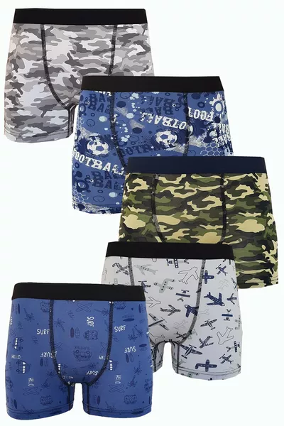5-Pack Boys' Patterned Boxers Cheerful, Economical, Cotton Boxer Shorts