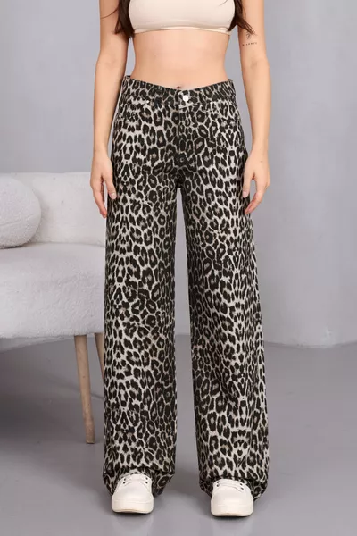 Women's Leopard Print High-Waist Stretch Wide Leg Pants
