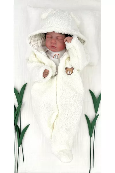 Детский плюшевый комбинезон с капюшоном и молнией, с мишкой