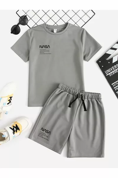 Летен комплект за деца момиче и момче, сладък и модерен ежедневен комплект от 2 части – тениска и долнище