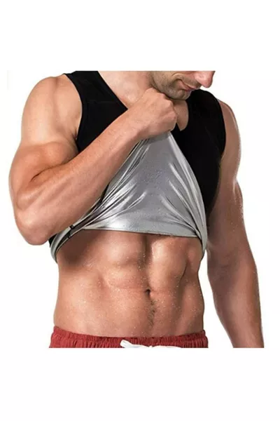 Sauna Black Thermal Tank Top Helps Burn Fat Polymer Fabric Corset Effect Black Color