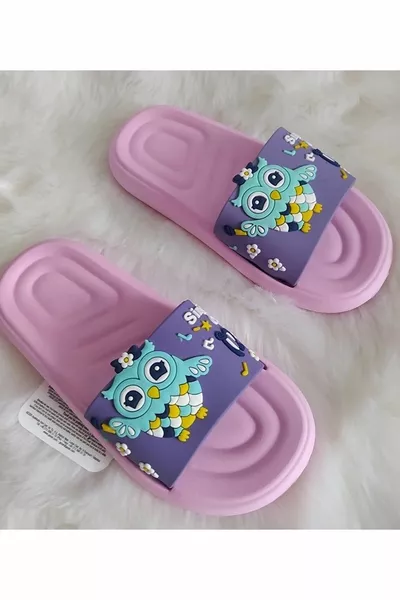 Kuş Desenli Pembe Anatomik Taban Kaydırmaz Plastik Kız Çocuk Havuz Deniz Plaj Ev Ve Sokak Terlik