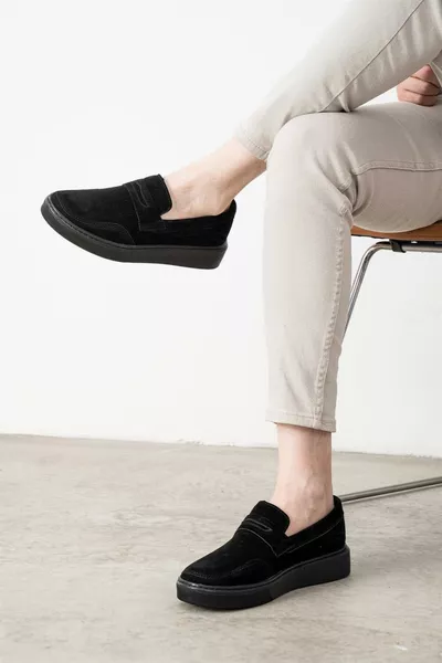  Black Color Men's Casual Shoes with Black Sole