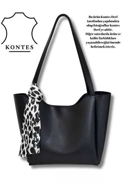 Borsa Shopper da Donna con Zip e Chiusura a Bottone a Pressione, con Foulard, da Mano e Tracolla