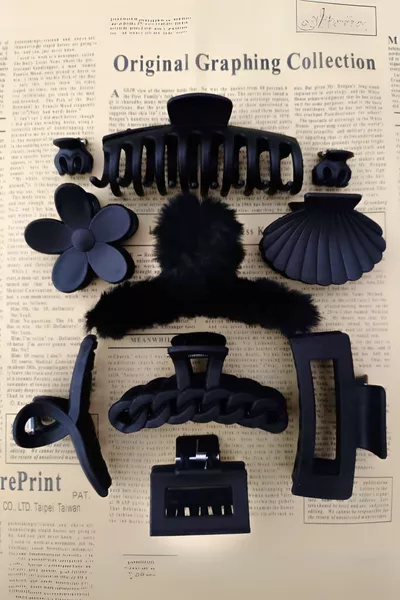 عبوات مشابك شعر من القطيفة المخلوطة السوداء مكونة من  قطع