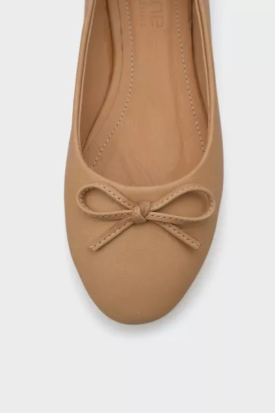 Echte Leder-Rundkopf nackte Damenballerinas mit Schleife mit runden Zehen