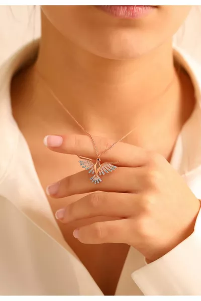  Sterling Silver Emerald Phoenix Silver Women's Necklace (SPECIAL BOX)