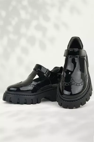 Black Patent Leather Velcro Girls' School Shoes