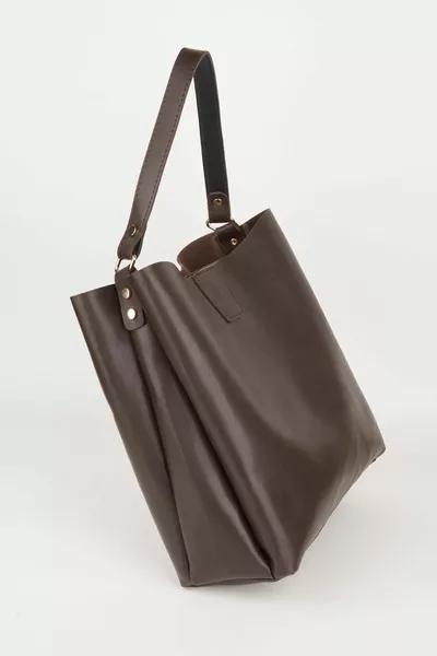 Borsa da donna in pelle morbida effetto caffè amaro con chiusura a zip e bottone a pressione, 3 scomparti, da mano e da spalla