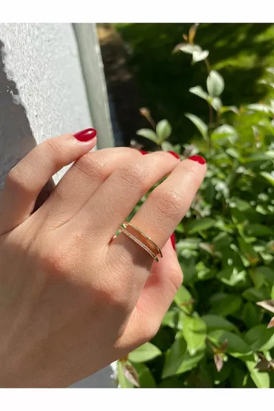 Two-Row Square Ring with Gold Stones