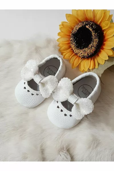 Alice Echte Leder Weiße Babyschuhe mit Steinen