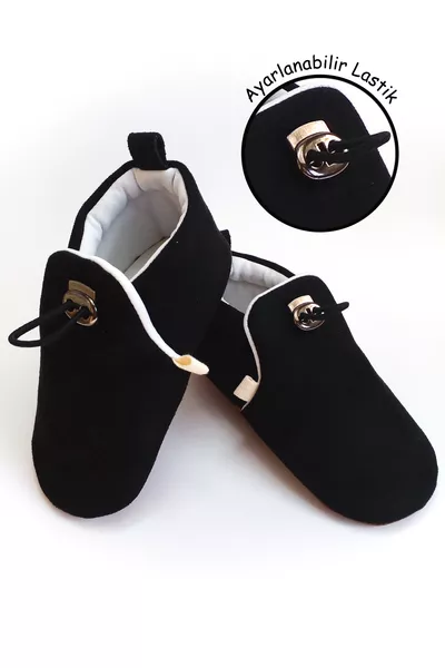 نعال أطفال من المخمل الأسود غير القابل للانزلاق، حذاء أطفال بقماش مطاطي قابل للتعديل، حذاء روضة الأطفال، شبشب منزلي