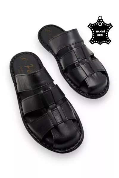 Tamamen Hakiki Deri Ve Topuk Yastıklı Sistemli Ortopedik Erkek Terlik.