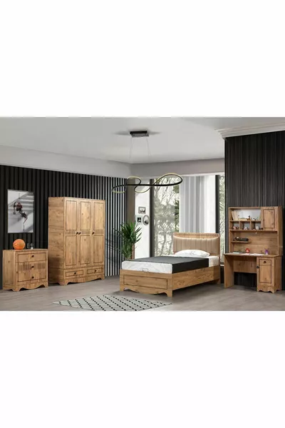 Papatya Jongenskamer - 3-Deurs Kast, Bed met Lade, Bureau, Ladekast - 