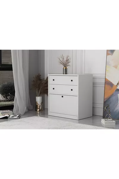 Two-Drawer White Dresser with Cover, No Slats