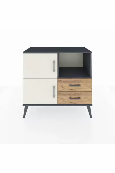 Hyperion Dresser with 2 Shelves, 2 Drawers, 2 Doors Anthracite-Stone/ Pine