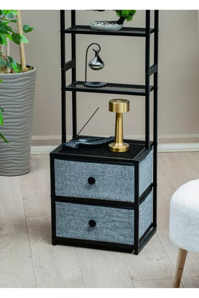 خزانة معدنية من 5 طبقات مع أدراج قماشية، طاولة جانبية زخرفية، كومودينو متعدد الاستخدامات