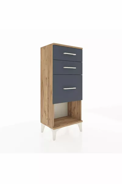 أرجيس كومودين بثلاثة أدراج، خشب الصنوبر - أنثراسيت