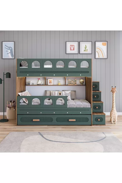 Barrel Loft Bed with Bunk (Green)