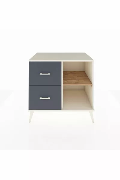 خزانة كرونوس مع رف واحد ودرجين، حجر القمر-صنوبر/أنثراسيت