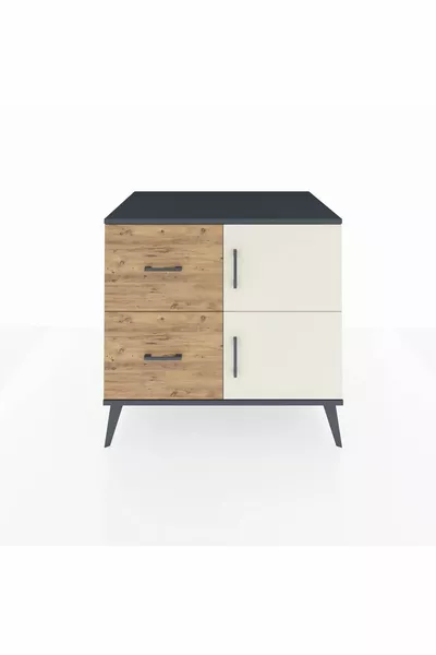 خزانة كرونوس برف واحد ودرجين وغطائين، رمادية فحم/صنوبر