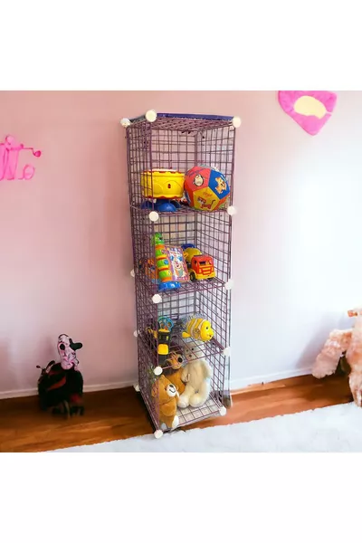 رف شبكي متعدد الاستخدامات بأربعة أقسام، لون وردي، سنتيمتر، للمطبخ، الألعاب، المخزن، رف التخزين