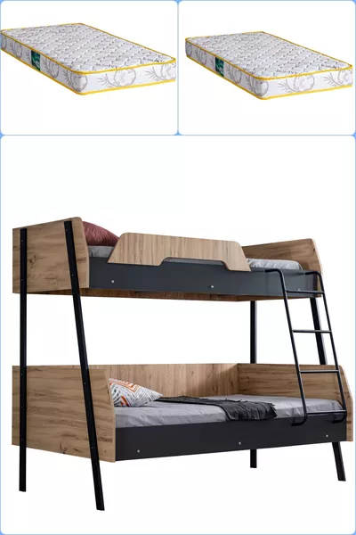 Двухъярусная кровать Ranza, Alba широкая двухъярусная кровать, см - см - Орех-Антрацит + 2 комфортных матраса